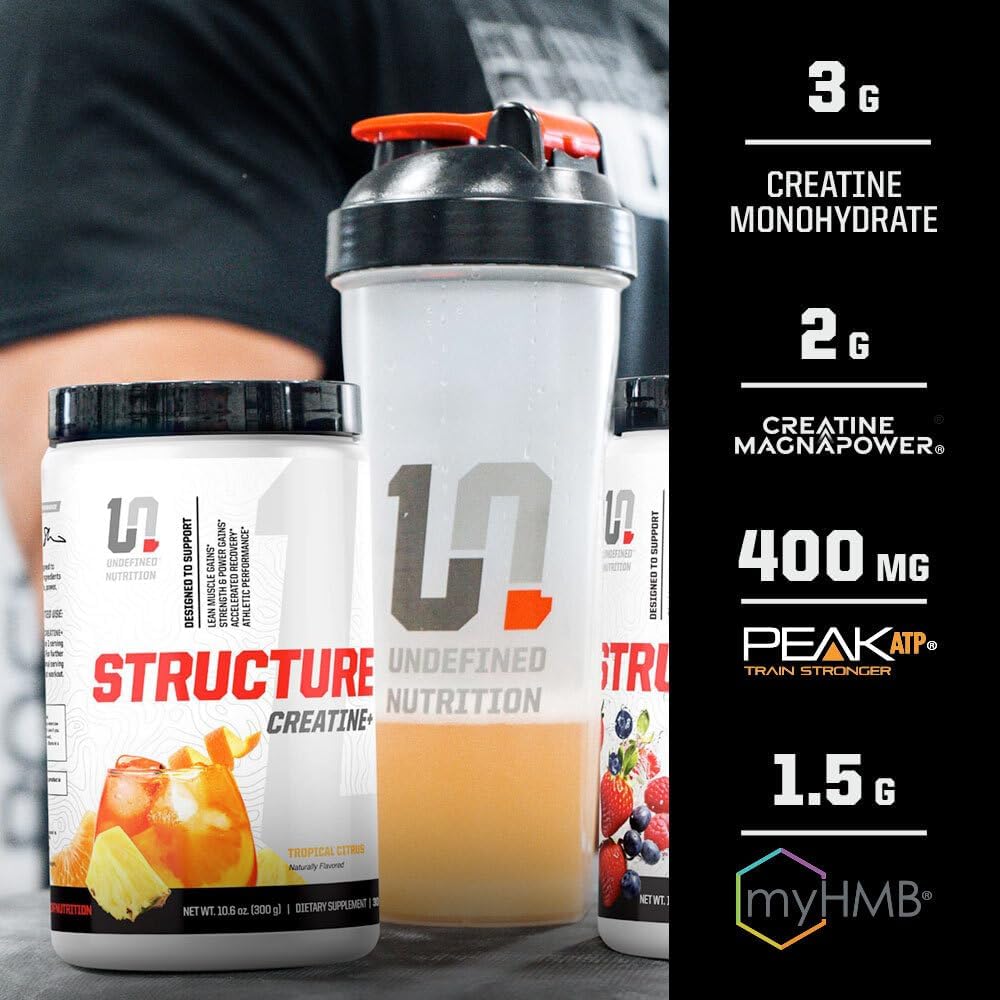 Brian Shaw's Undefined Nutrition Structure Creatine+ - Micronized Creatine Monohydrate with Magnesium Creatine Chelate, HMB, and Peak ATP for Strength, Power, and Recovery - 30 Servings (Berry Splash, 10.6oz)