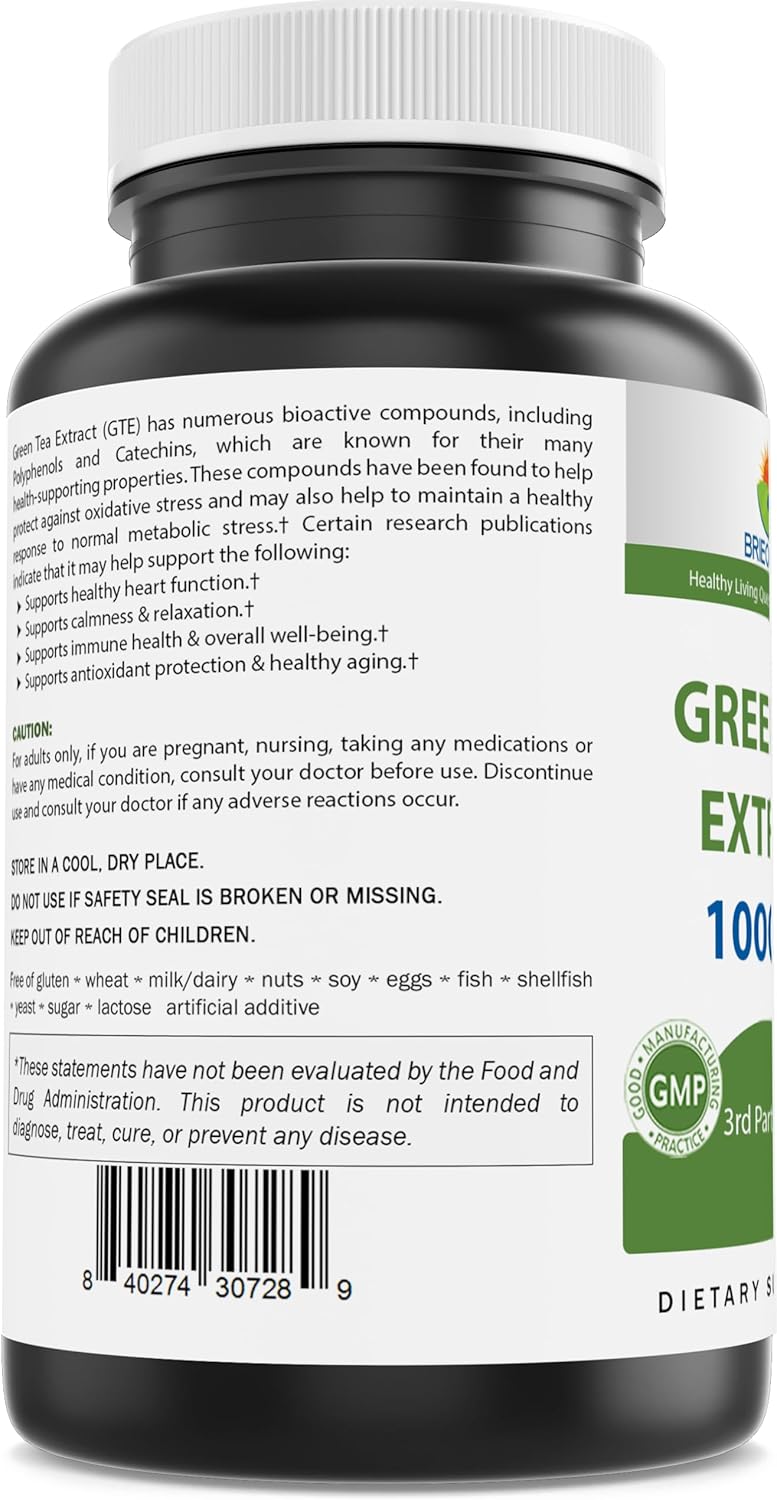 Brieofood Green Tea Extract Capsules - 1000mg per Serving, 50% Polyphenols - 250 Count, Lab Tested for Purity - BoostGo Australia