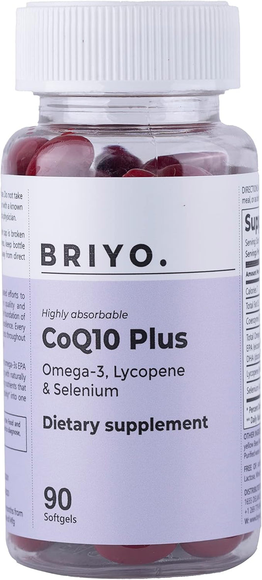 Briyo CoQ10 100mg with Omega-3, Lycopene, and Selenium for Heart Health - 90 Softgels