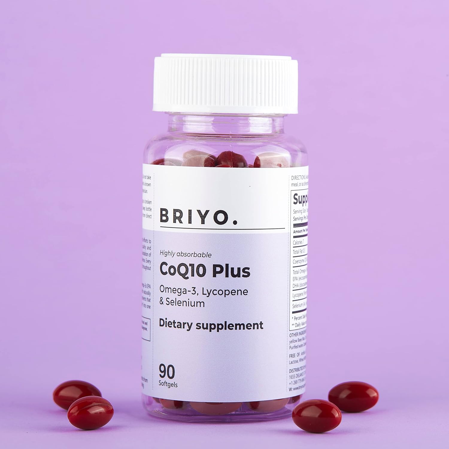 Briyo CoQ10 100mg with Omega-3, Lycopene, and Selenium for Heart Health - 90 Softgels
