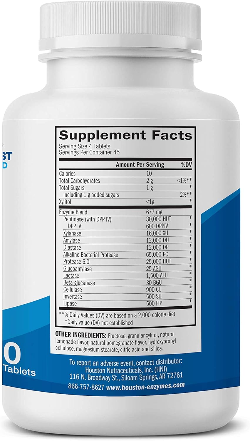 Broad-Spectrum Digestive Enzymes - Houston Enzymes TriEnza Chewable Tabs - 180 Count (45 Servings) - Supports Gluten, Casein, Soy, and Protein Digestion