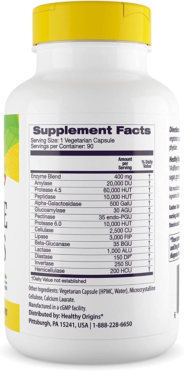 Broad Spectrum Digestive Enzymes Supplement - Gluten-Free Gut Health - 90 Veggie Capsules