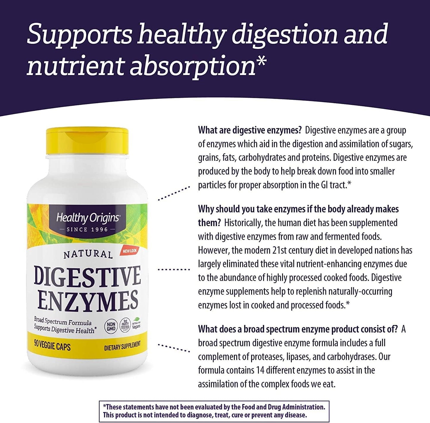 Broad Spectrum Digestive Enzymes Supplement - Gluten-Free Gut Health - 90 Veggie Capsules