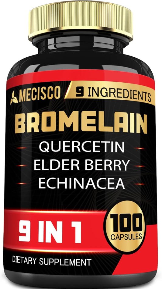 Bromelain 1000mg with Quercetin, Elderberry, Echinacea - Digestive & Joint Health Support - 100 Capsules