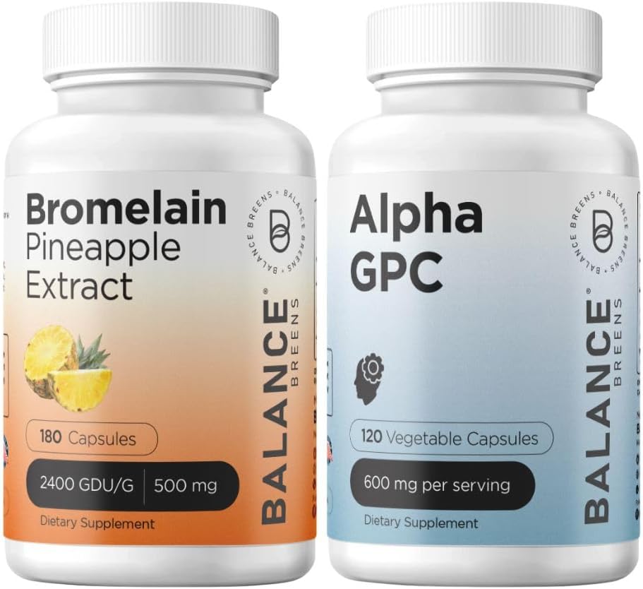 Bromelain 500mg and Alpha GPC Choline 600mg Combo Supplement - 180 Capsules