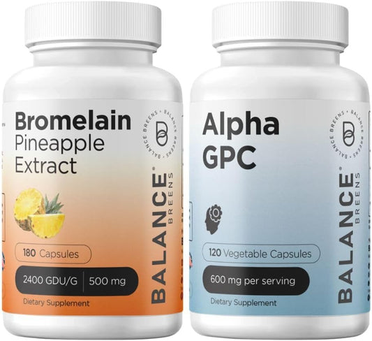 Bromelain 500mg and Alpha GPC Choline 600mg Combo Supplement - 180 Capsules