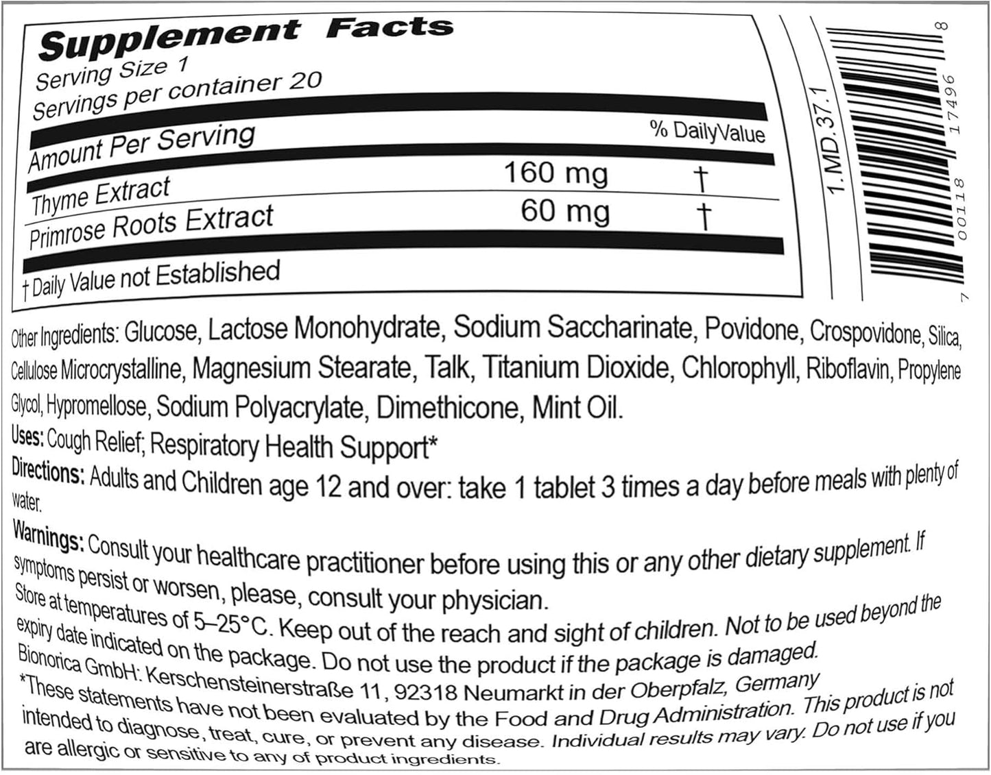Bronchipret TP Tablets with Primrose and Thyme Extracts for Respiratory Support - 20 Count - BoostGo Australia