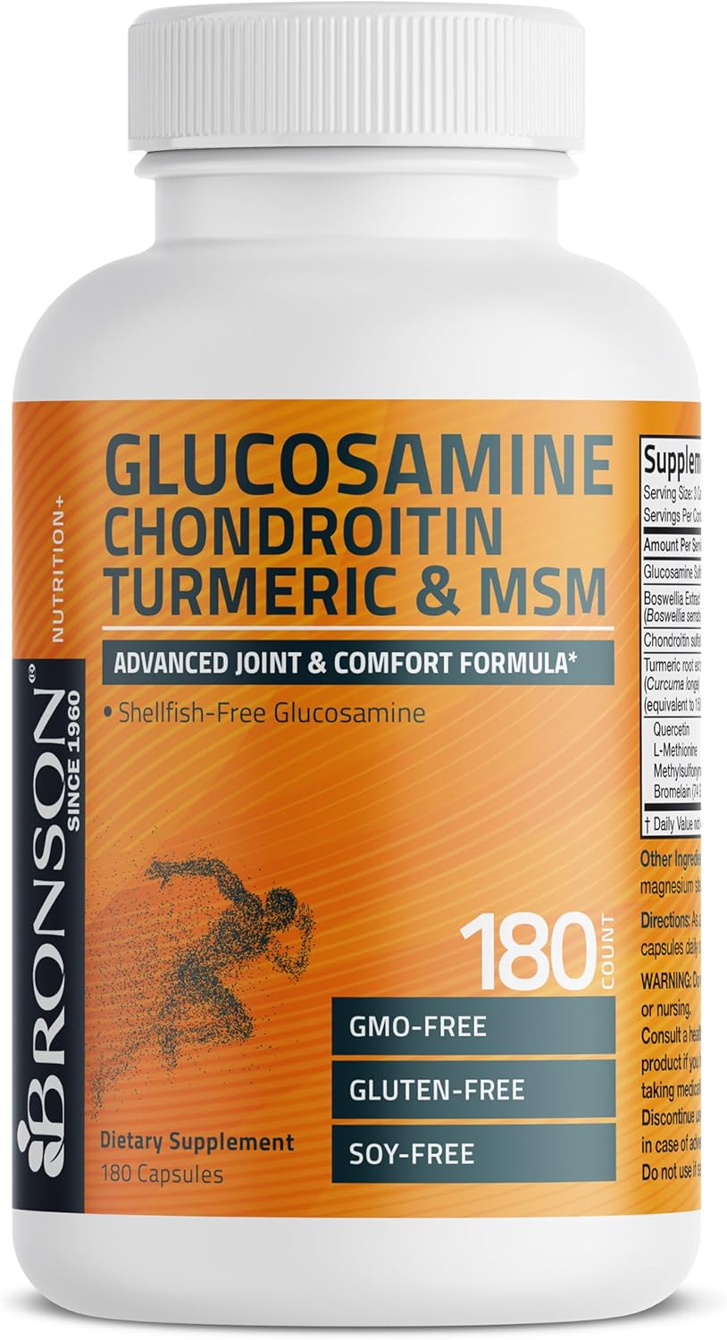 Bronson Advanced Joint Support Formula with Glucosamine, Chondroitin, Turmeric & MSM - 180 Capsules, Non-GMO