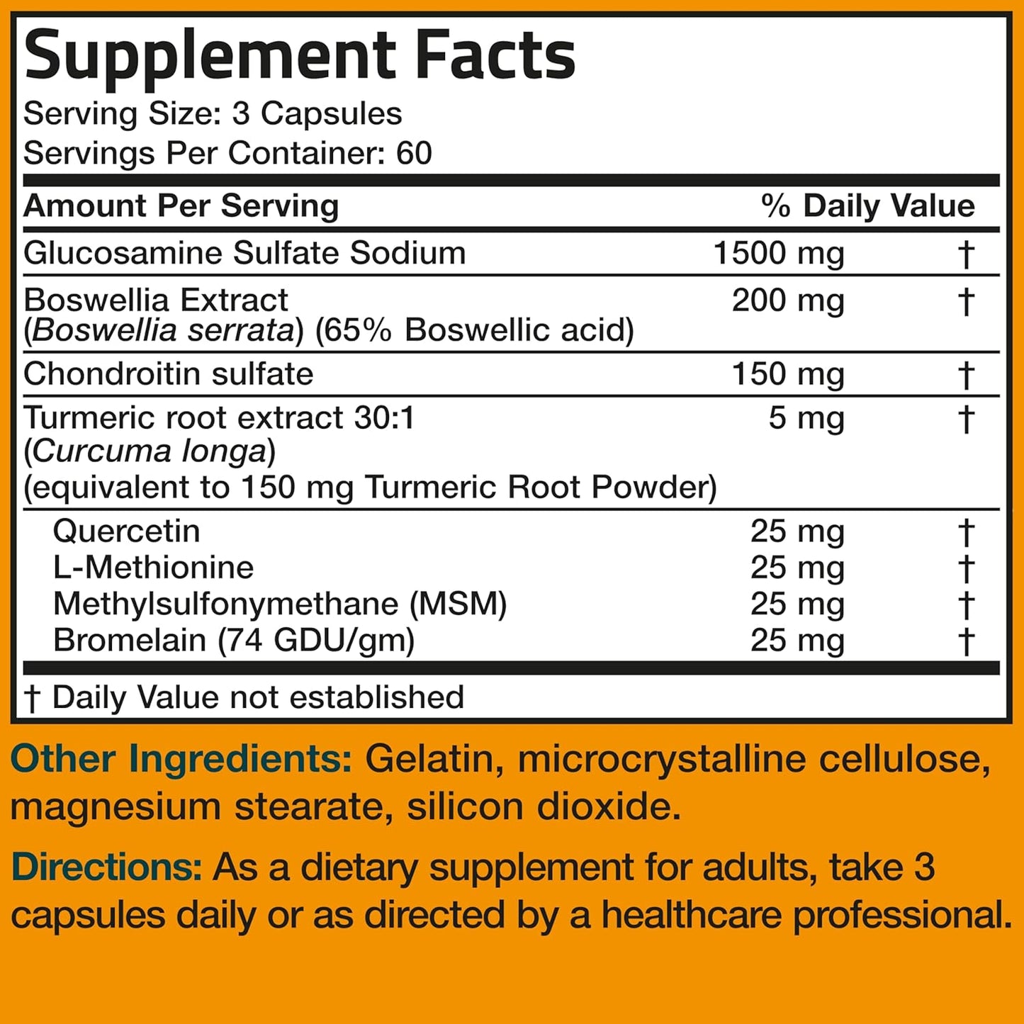 Bronson Advanced Joint Support Formula with Glucosamine, Chondroitin, Turmeric & MSM - 180 Capsules, Non-GMO