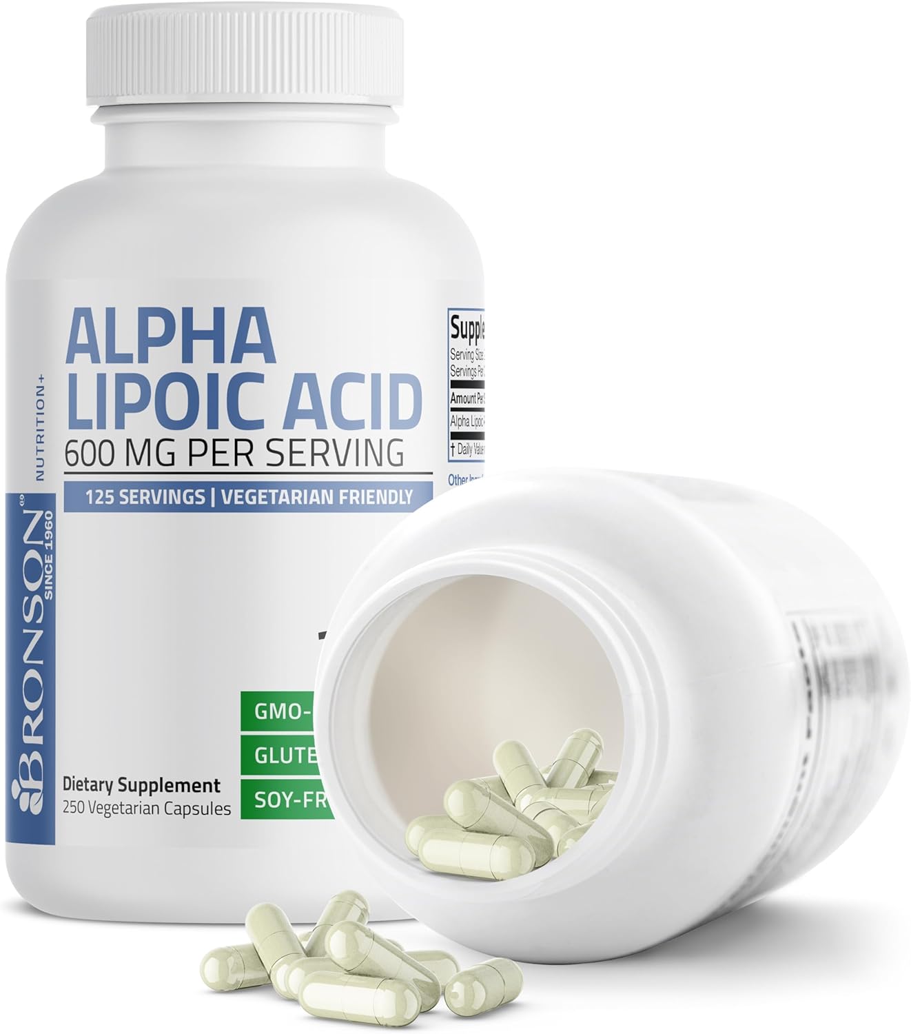 Bronson Alpha Lipoic Acid 600 MG Capsules - Antioxidant Support, Non-GMO, 250 Vegetarian Capsules