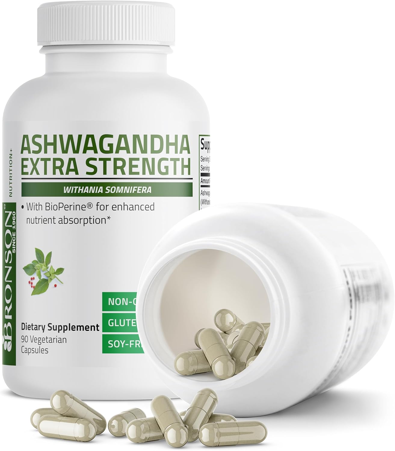 Bronson Ashwagandha Extra Strength with BioPerine - 90 Vegetarian Capsules for Stress & Mood Support, Non GMO Formula