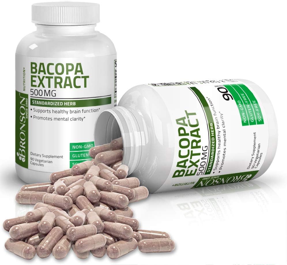 Bronson Bacopa Monnieri Extract Capsules - 500 mg for Mental Clarity and Brain Function - Non GMO, 90 Vegetarian Capsules