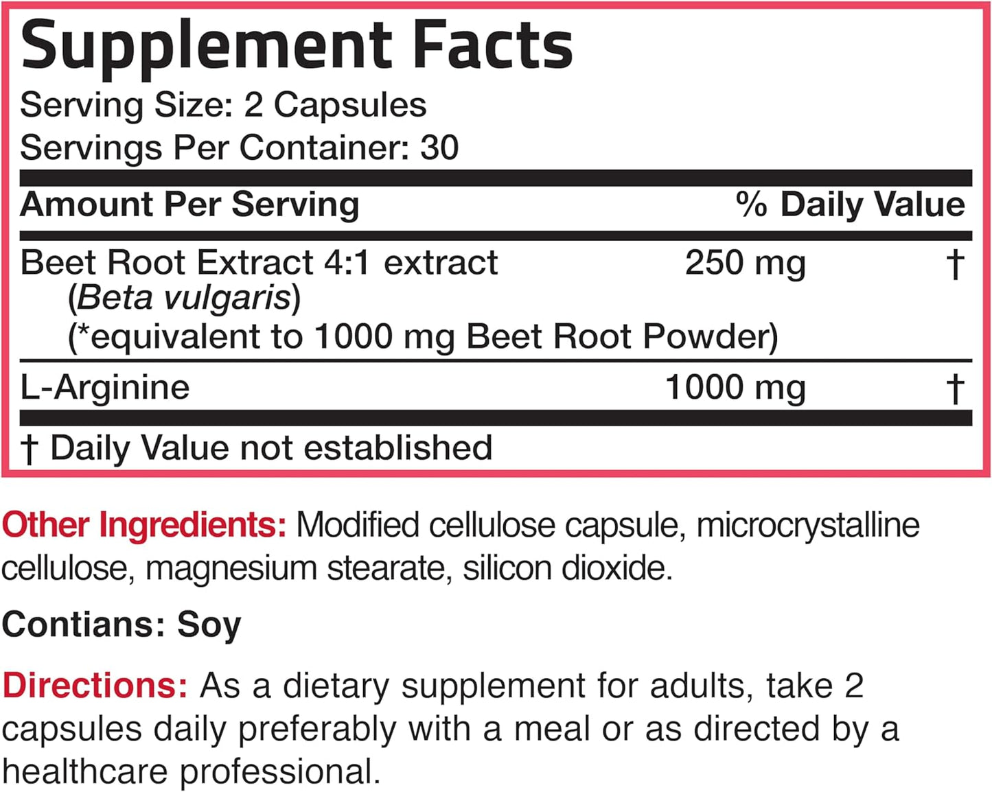Bronson Beet Root and L-Arginine Capsules for Nitric Oxide Boost - Non-GMO, 60 Vegetarian Capsules