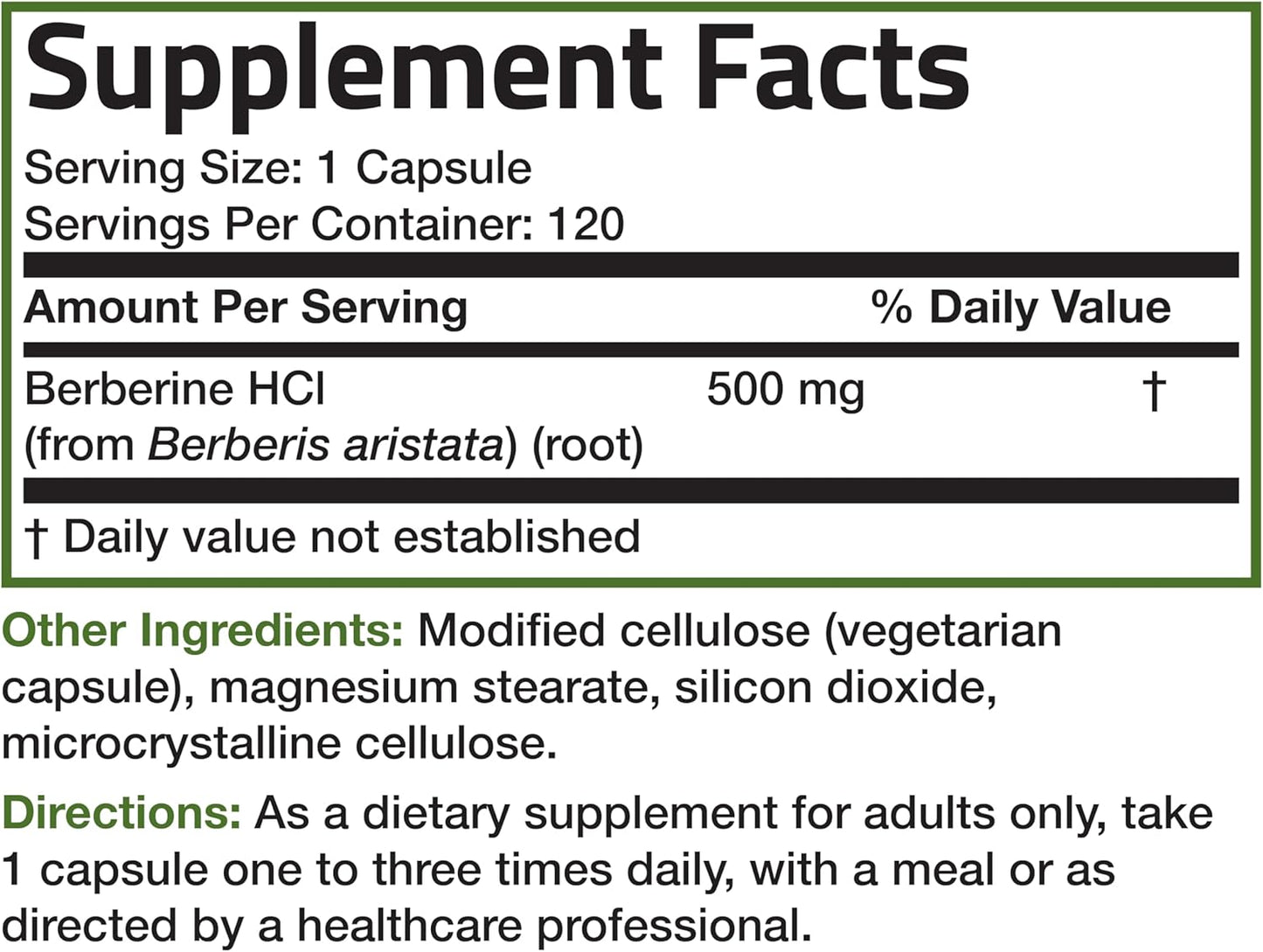 Bronson Berberine HCI 500mg Capsules - Non-GMO Berberis Aristata Supplement, 120 Vegetarian Capsules