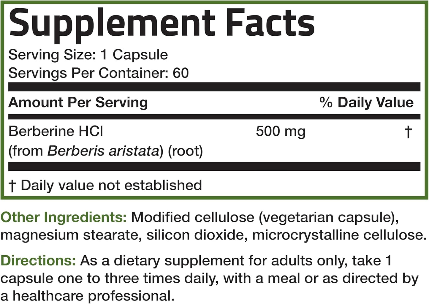 Bronson Berberine HCI 500mg Vegetarian Capsules - Non-GMO Berberis Aristata Supplement - 60 Capsules