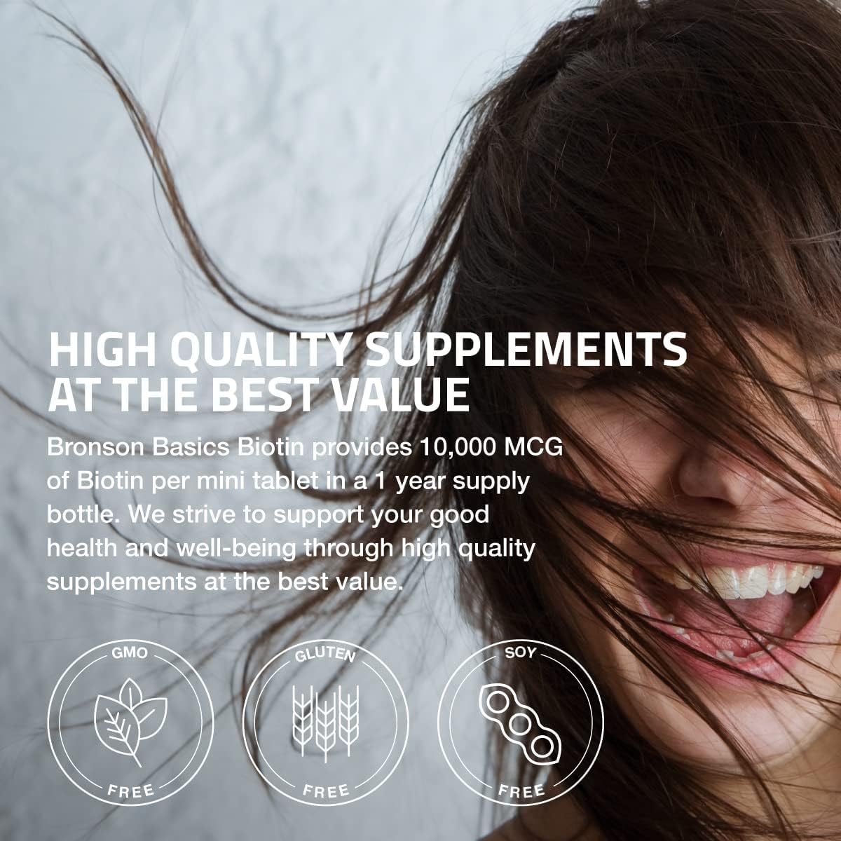 Bronson Biotin 10,000mcg Tablets for Healthy Hair, Skin, Nails - Vegetarian, Non-GMO - 150 Count