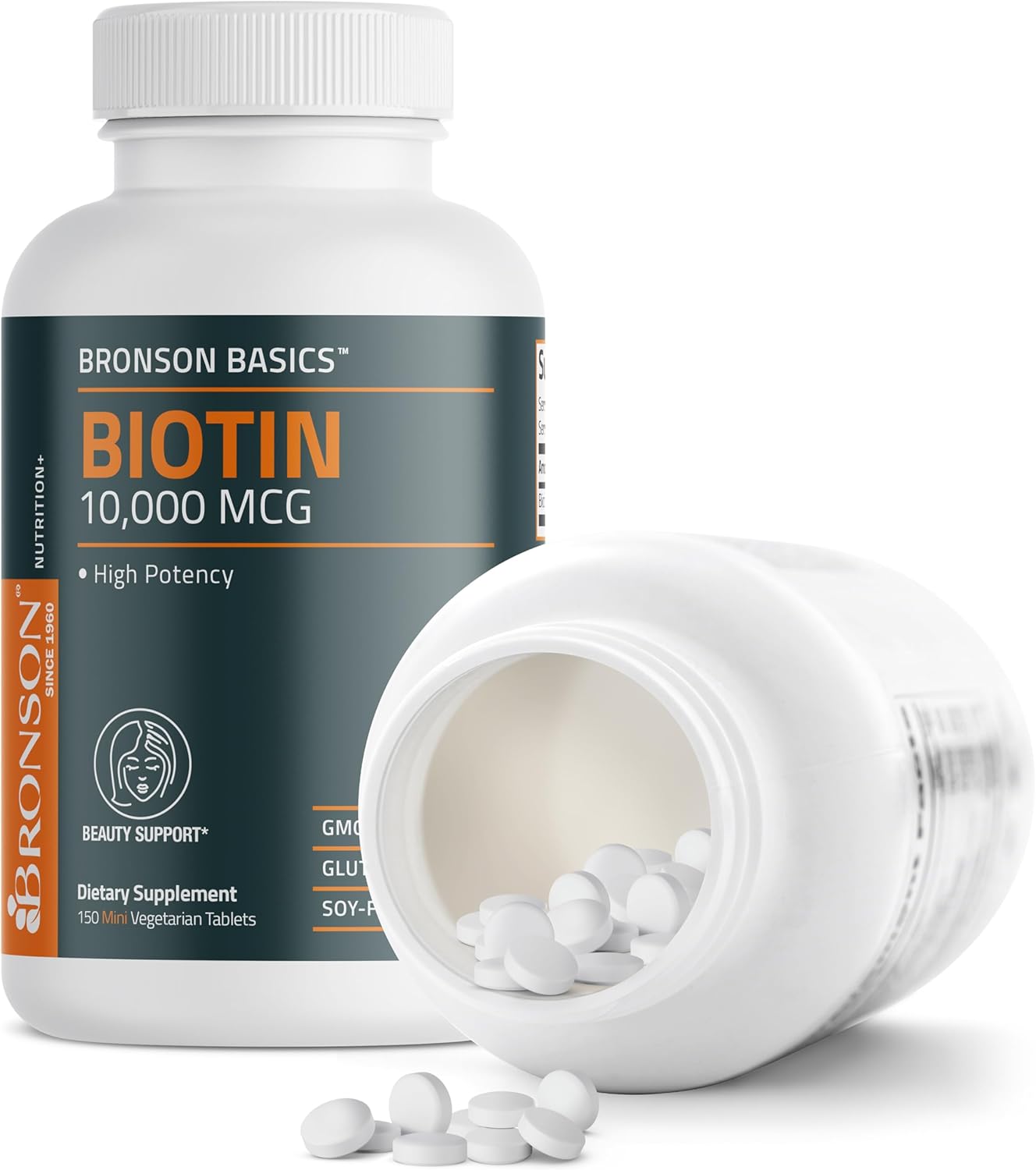 Bronson Biotin 10,000mcg Tablets for Healthy Hair, Skin, Nails - Vegetarian, Non-GMO - 150 Count