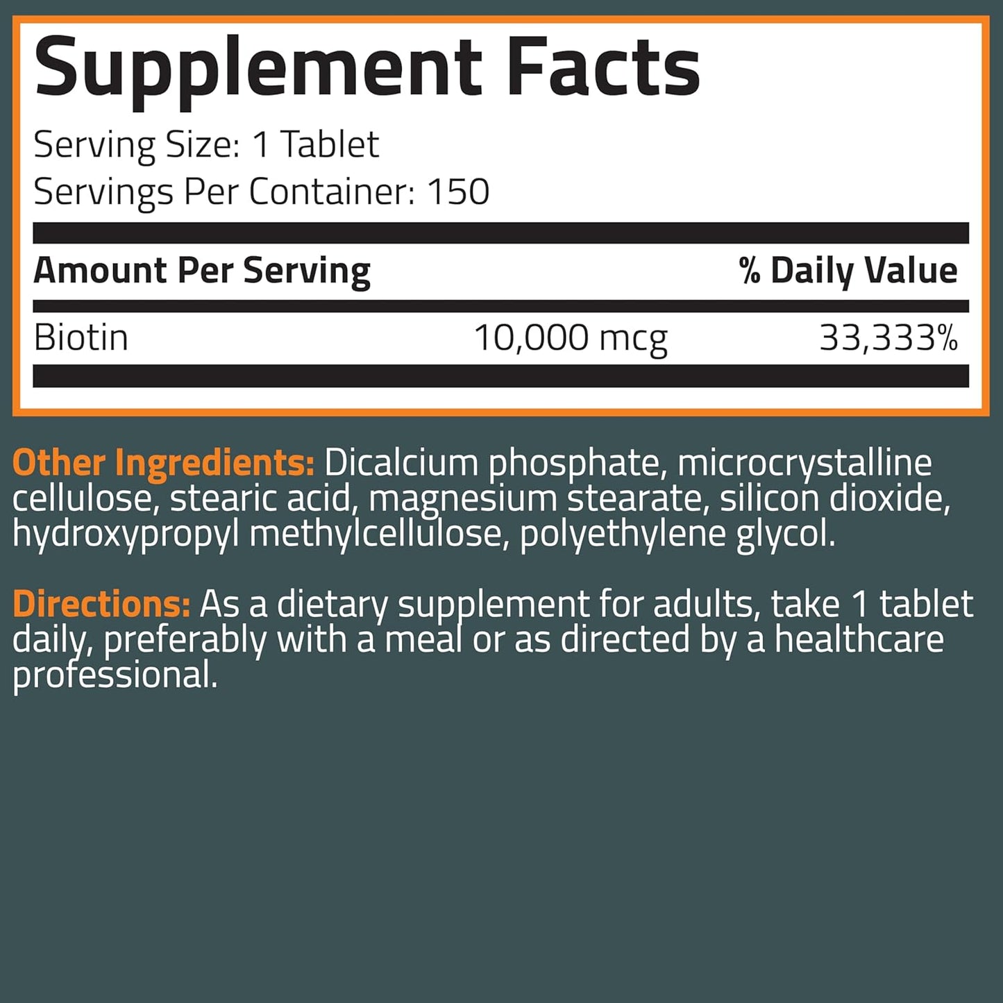 Bronson Biotin 10,000mcg Tablets for Healthy Hair, Skin, Nails - Vegetarian, Non-GMO - 150 Count