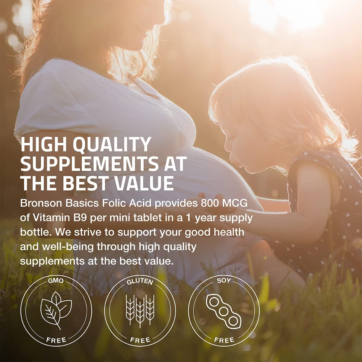 Bronson Folic Acid 800 MCG Tablets - 1 Year Supply for Prenatal Development, Non-GMO, 360 Count