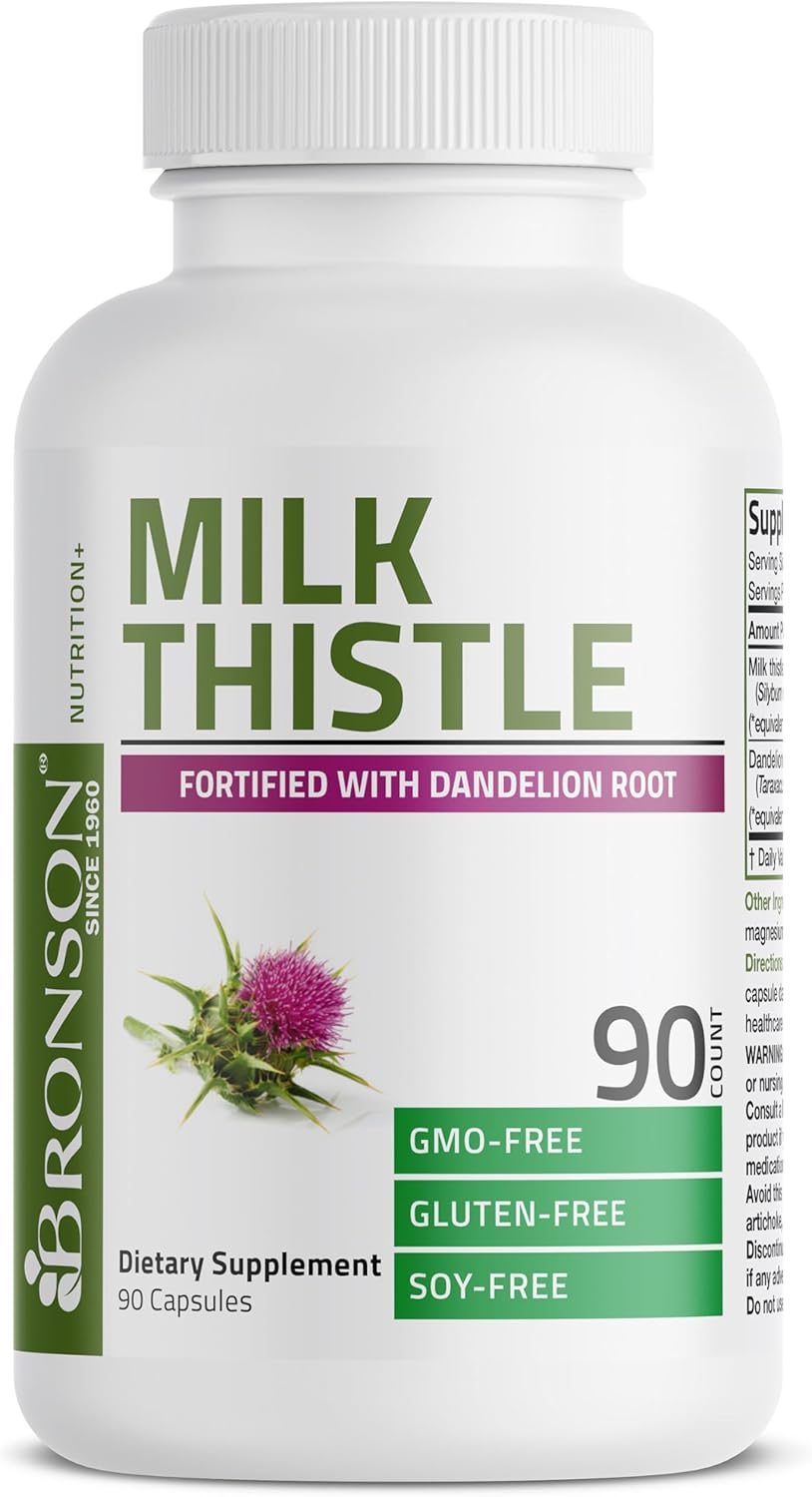 Bronson Liver Health Support Capsules with Milk Thistle, Silymarin, Marianum, and Dandelion Root - Antioxidant and Detox Formula, 90 Count