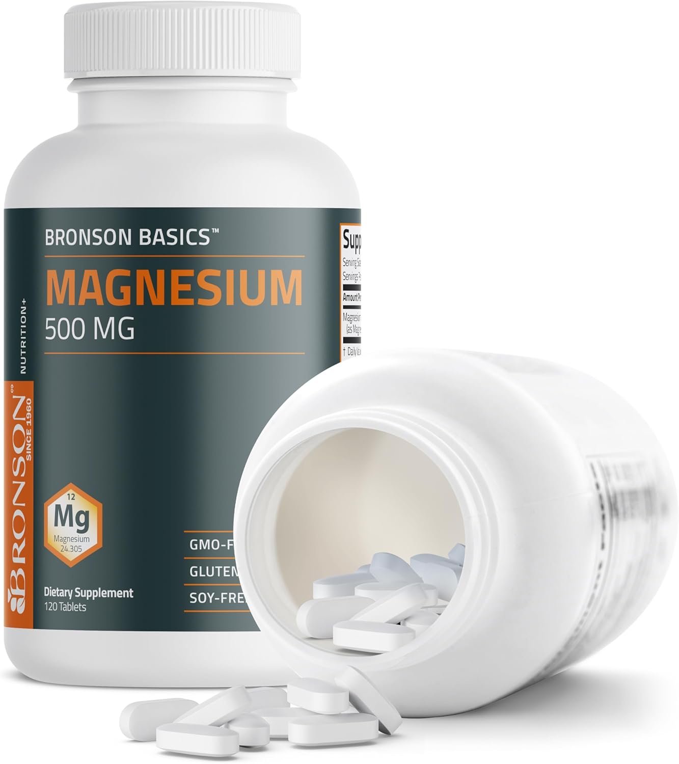 Bronson Magnesium 500 MG: Promotes Bone, Muscle, and Nervous System Health - Non-GMO, 120 Vegan Tablets