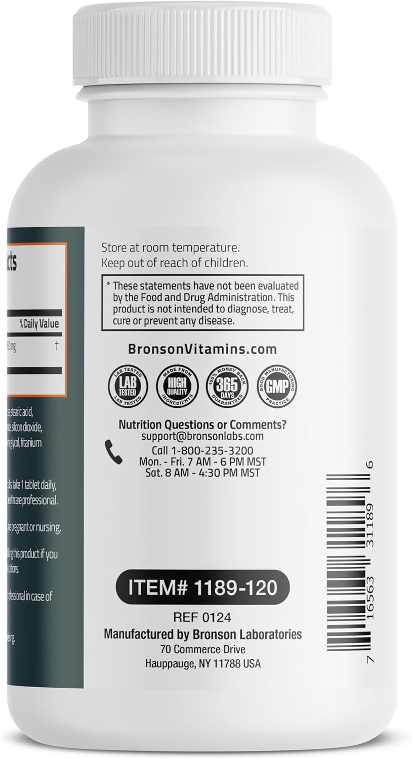 Bronson Magnesium 500 MG: Promotes Bone, Muscle, and Nervous System Health - Non-GMO, 120 Vegan Tablets