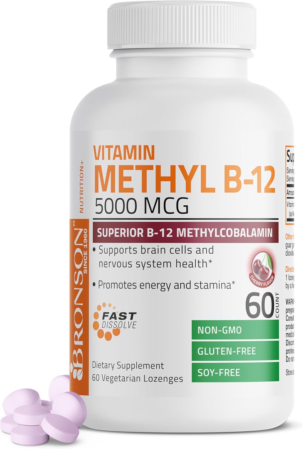 Bronson Methyl B12 5000 mcg Lozenges for Energy & Brain Support