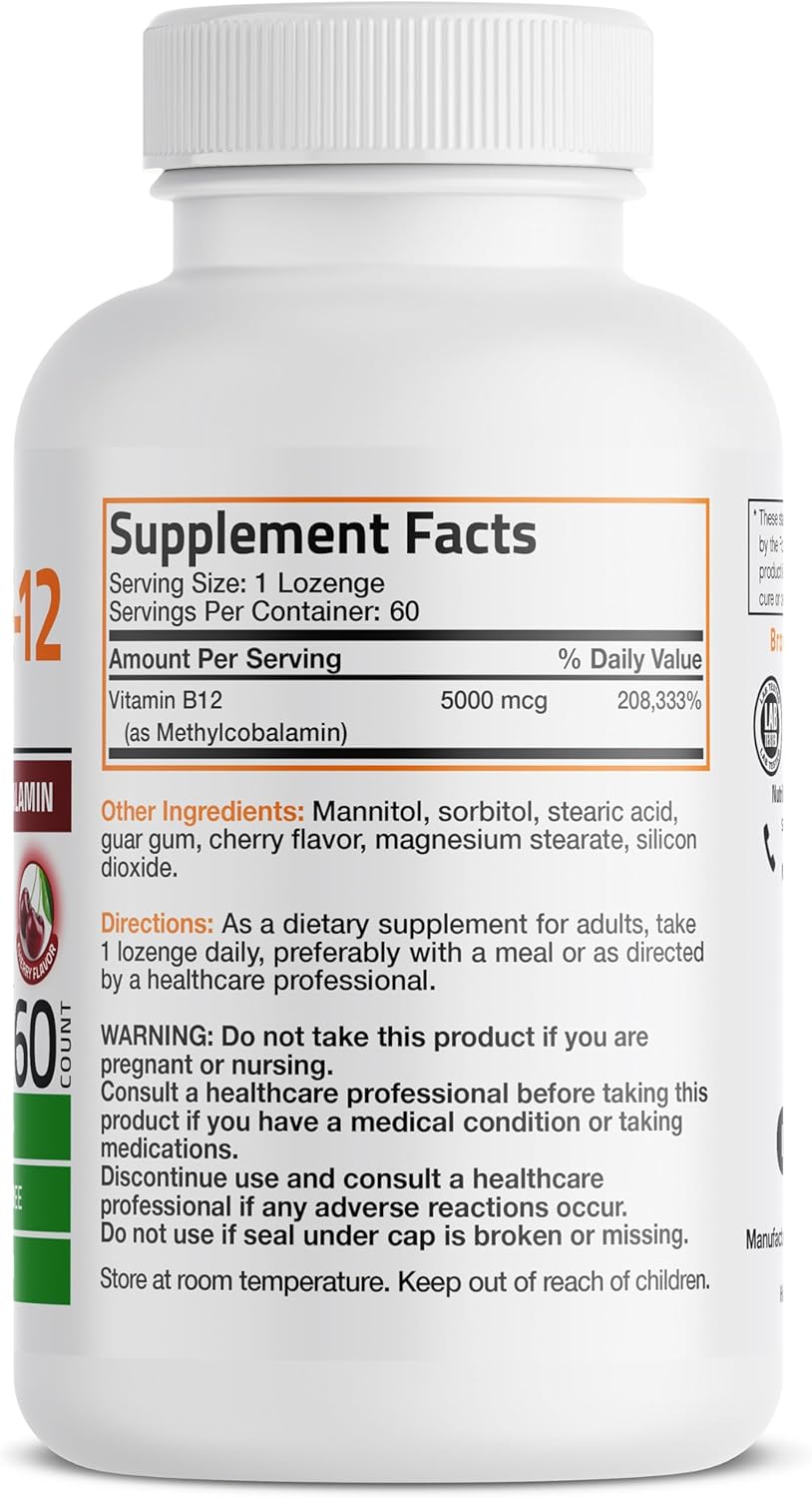 Bronson Methyl B12 5000 mcg Lozenges for Energy & Brain Support