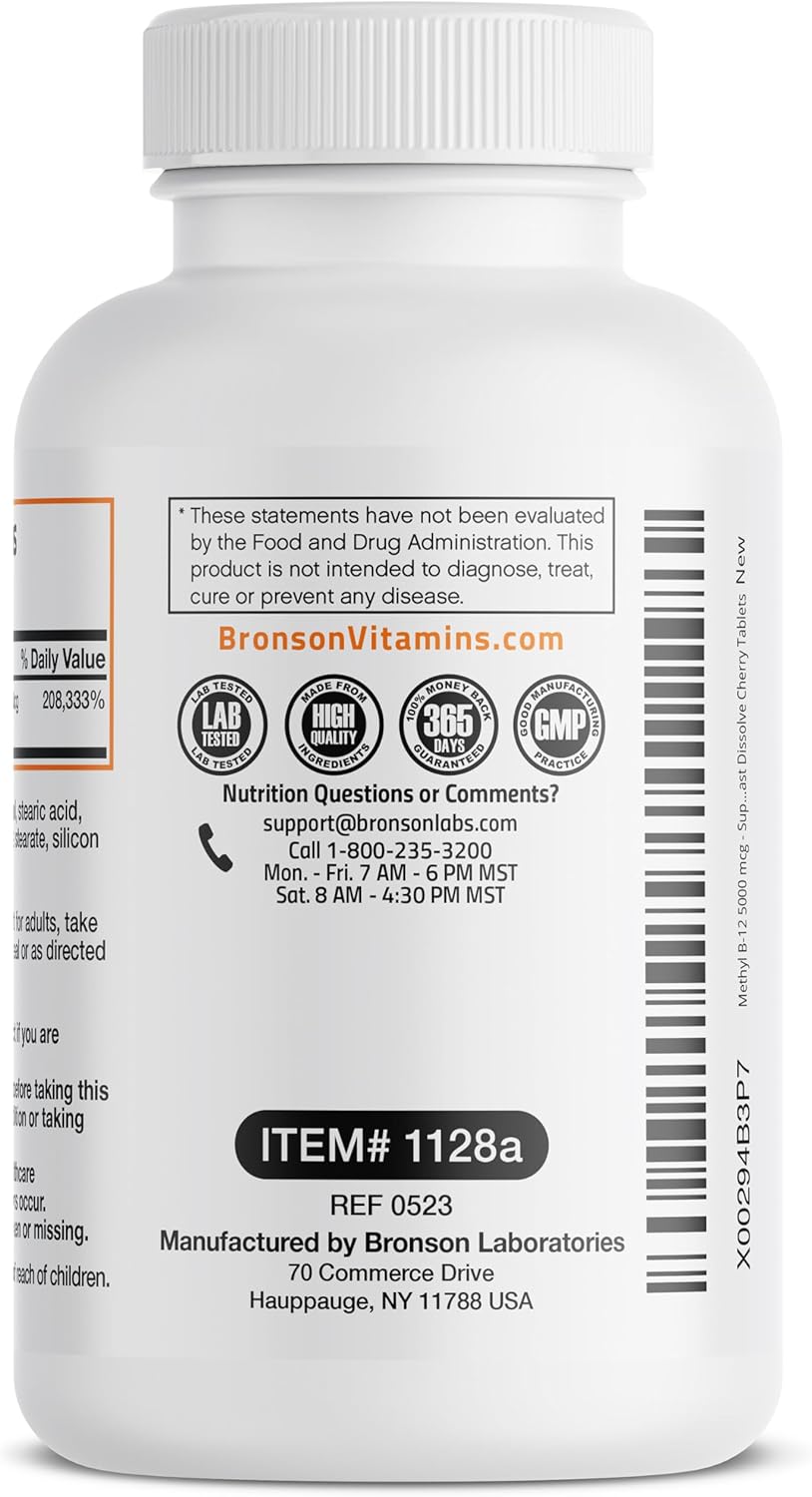 Bronson Methyl B12 5000 mcg Lozenges for Energy & Brain Support