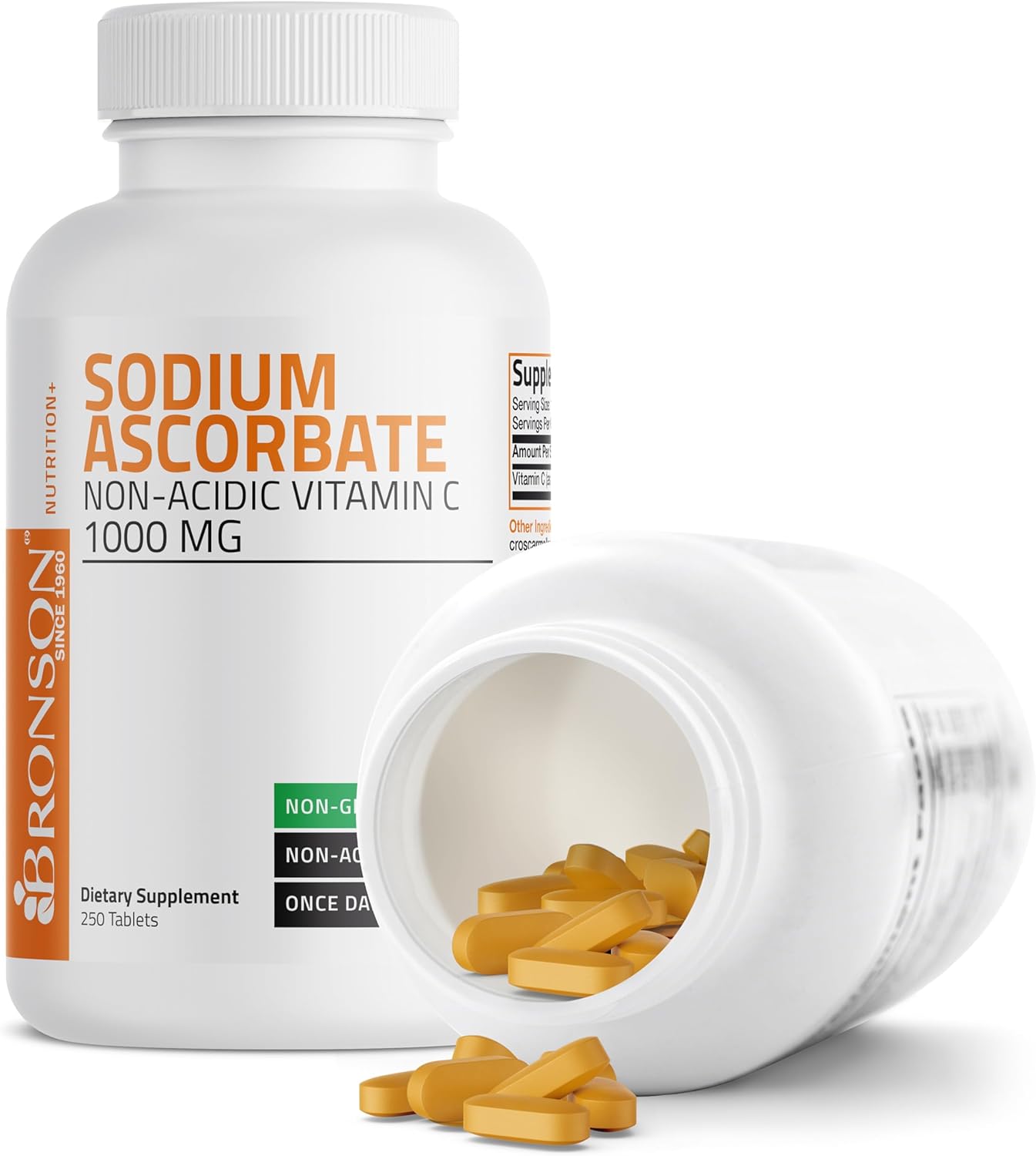 Bronson Non Acidic Vitamin C Tablets 1000mg - Gentle on Stomach - Immune System Booster - Antioxidant - Non GMO - 250 Count