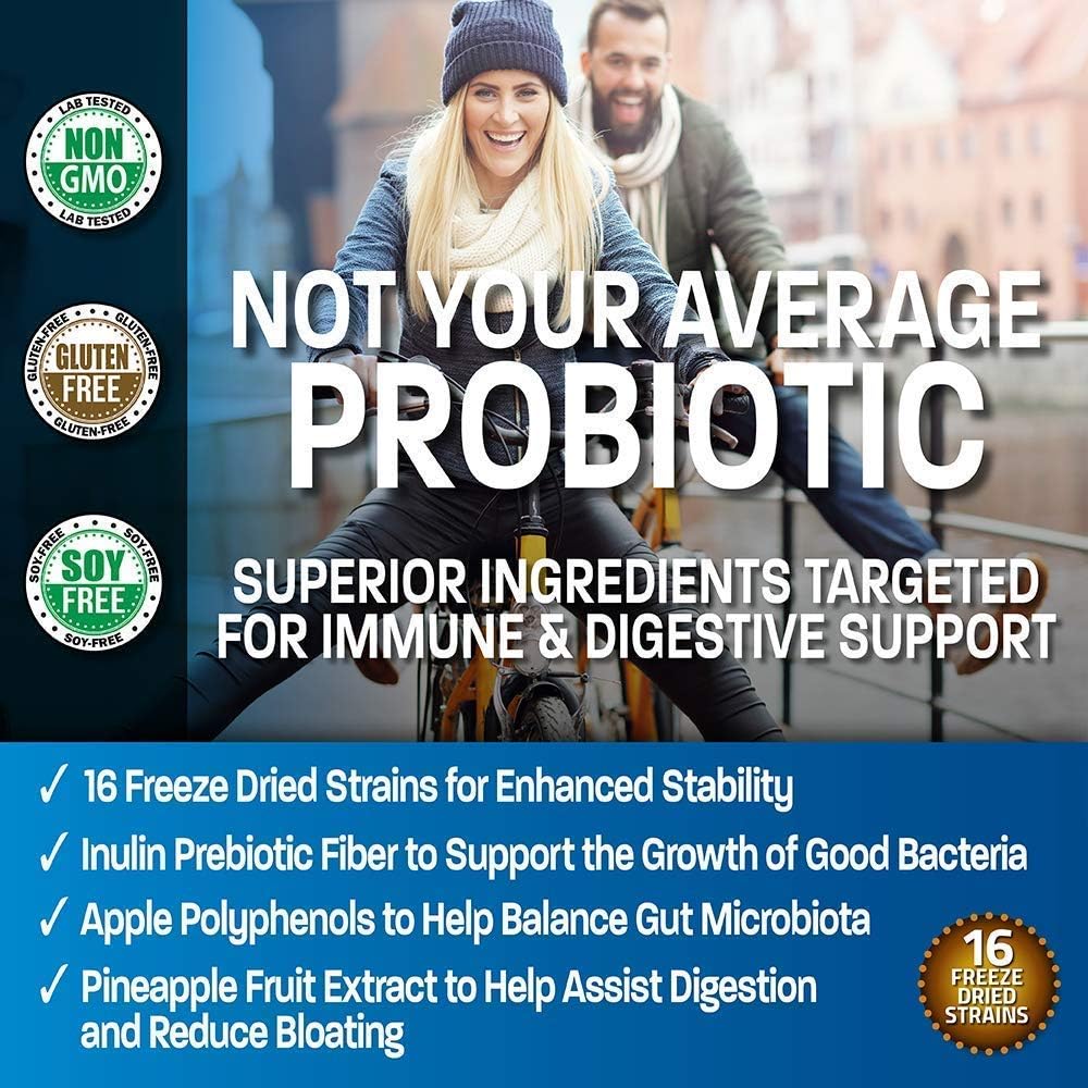 Bronson Probiotic with Prebiotic, Apple Polyphenols, Pineapple Extract, Selenium for Immune, Thyroid, Prostate & Heart Health - 50 Billion CFU