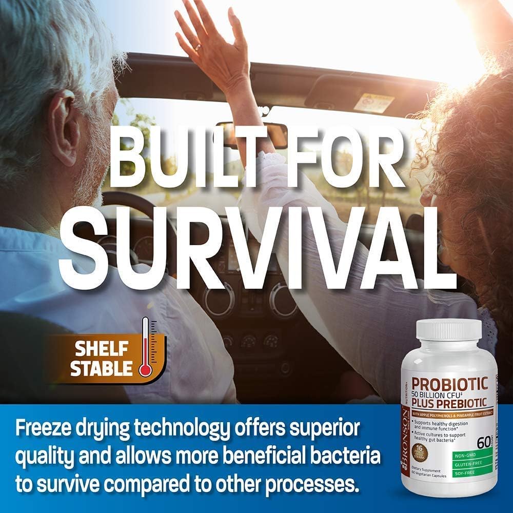 Bronson Probiotic with Prebiotic, Apple Polyphenols, Pineapple Extract, Selenium for Immune, Thyroid, Prostate & Heart Health - 50 Billion CFU