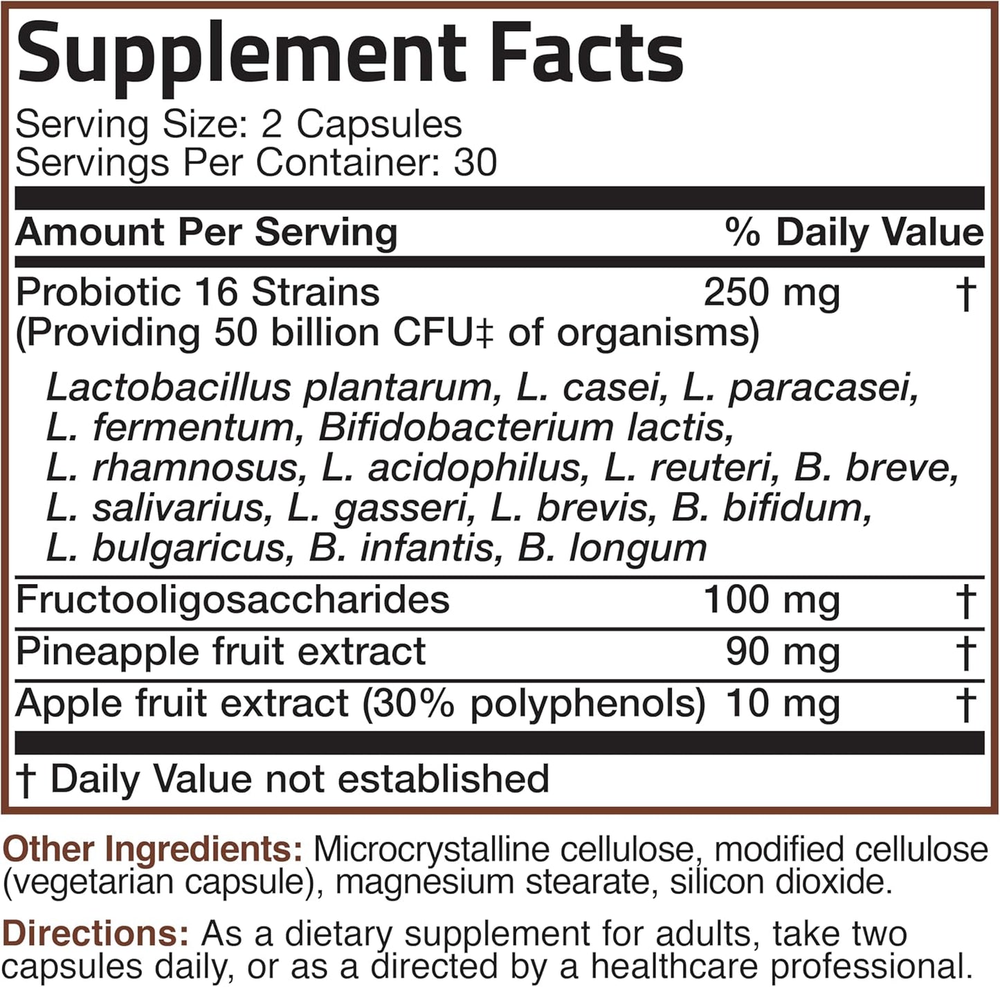 Bronson Probiotic with Prebiotic, Apple Polyphenols, Pineapple Extract - 50 Billion CFU - Non-GMO - 60 Capsules