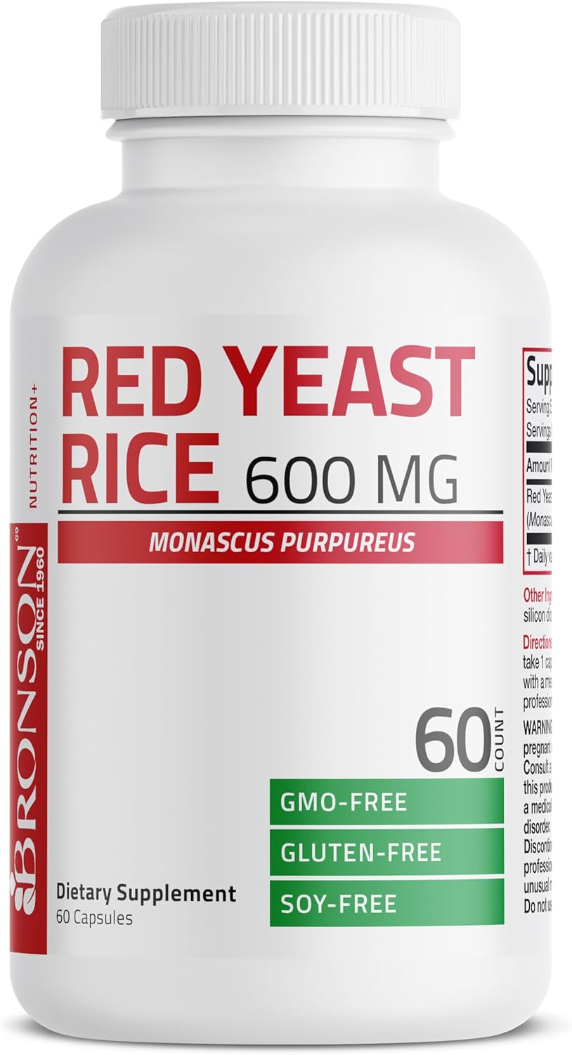 Bronson Red Yeast Rice Capsules 600 MG - Monascus Purpureus Herbal Supplement, Non-GMO - 60 Count