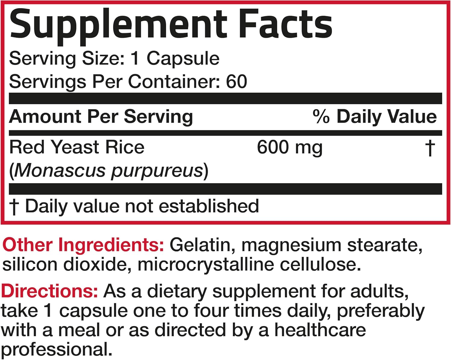 Bronson Red Yeast Rice Capsules 600 MG - Monascus Purpureus Herbal Supplement, Non-GMO - 60 Count