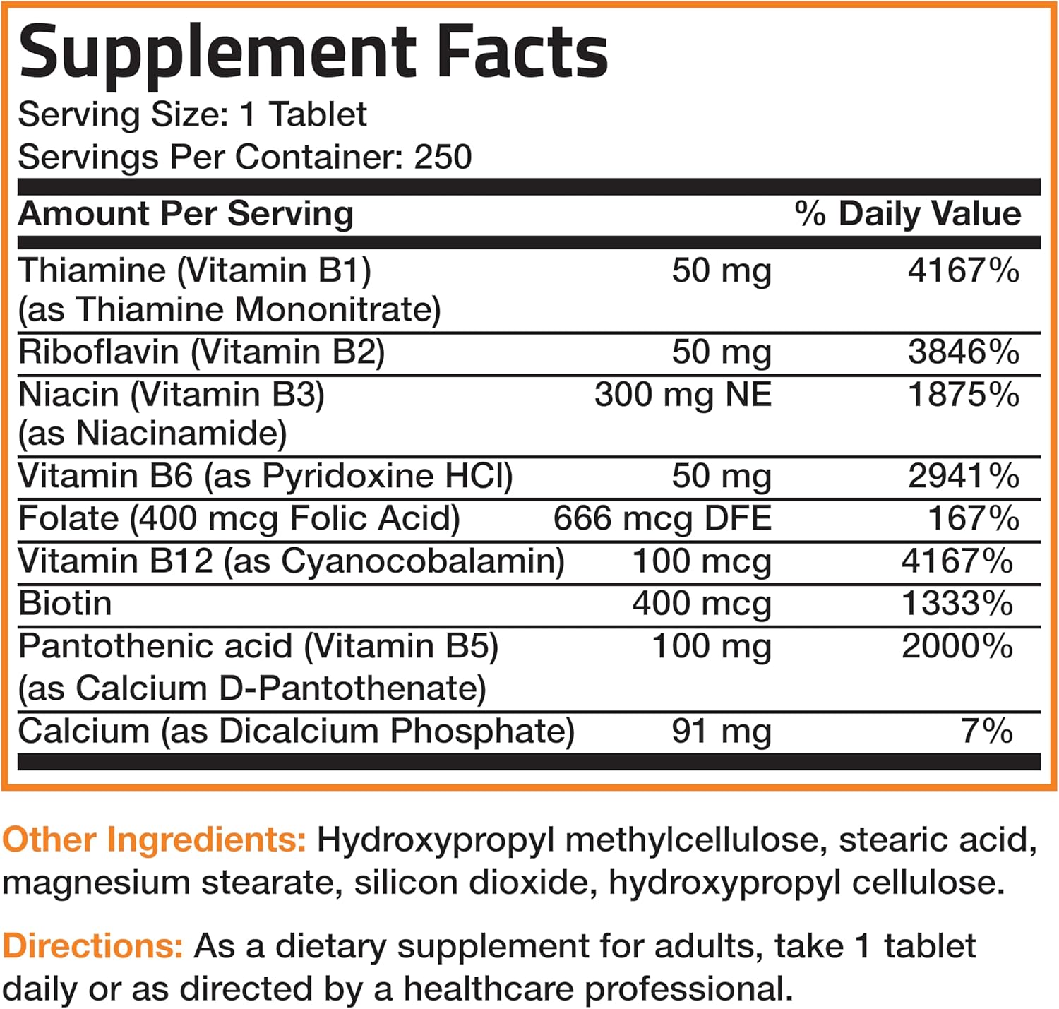 Bronson Super B Vitamin B Complex Sustained Release - 250 Tablets with Vitamin B1, B2, B3, B6, Folic Acid, B12 - All B Vitamins