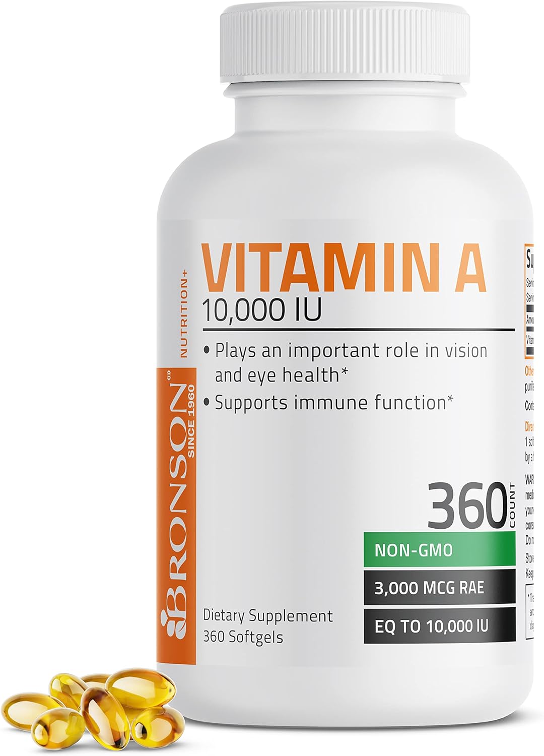 Bronson Vitamin A 10,000 IU Softgels for Vision, Immune System, Growth & Reproduction - 360 Count