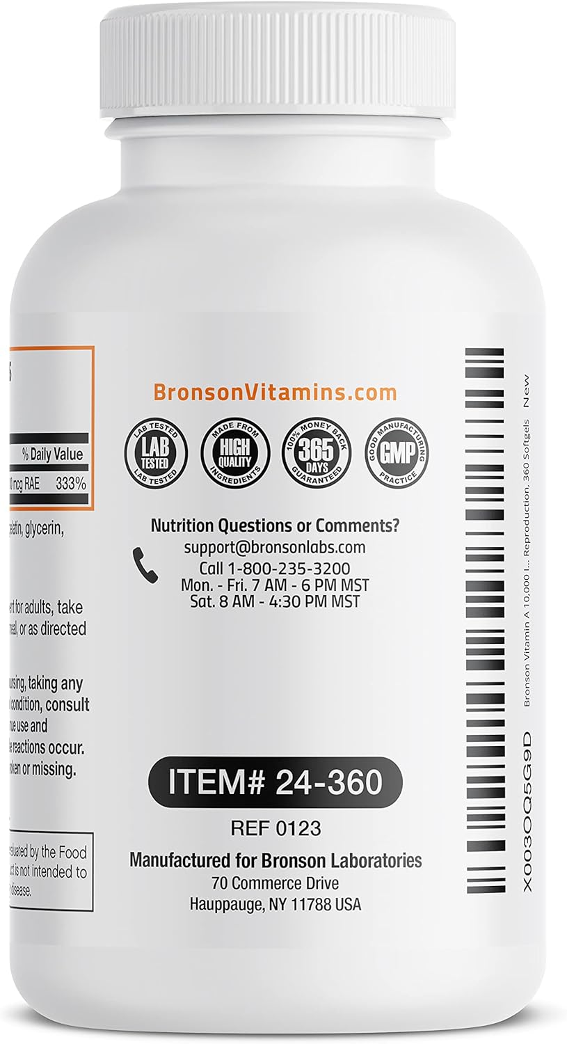 Bronson Vitamin A 10,000 IU Softgels for Vision, Immune System, Growth & Reproduction - 360 Count