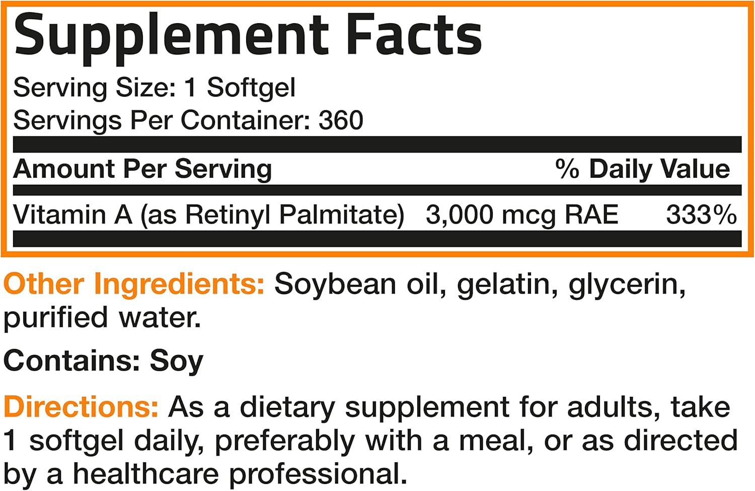 Bronson Vitamin A 10,000 IU Softgels for Vision, Immune System, Growth & Reproduction - 360 Count