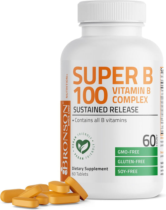 Bronson Vitamin B Complex 100 High Potency Sustained Release - 60 Tablets