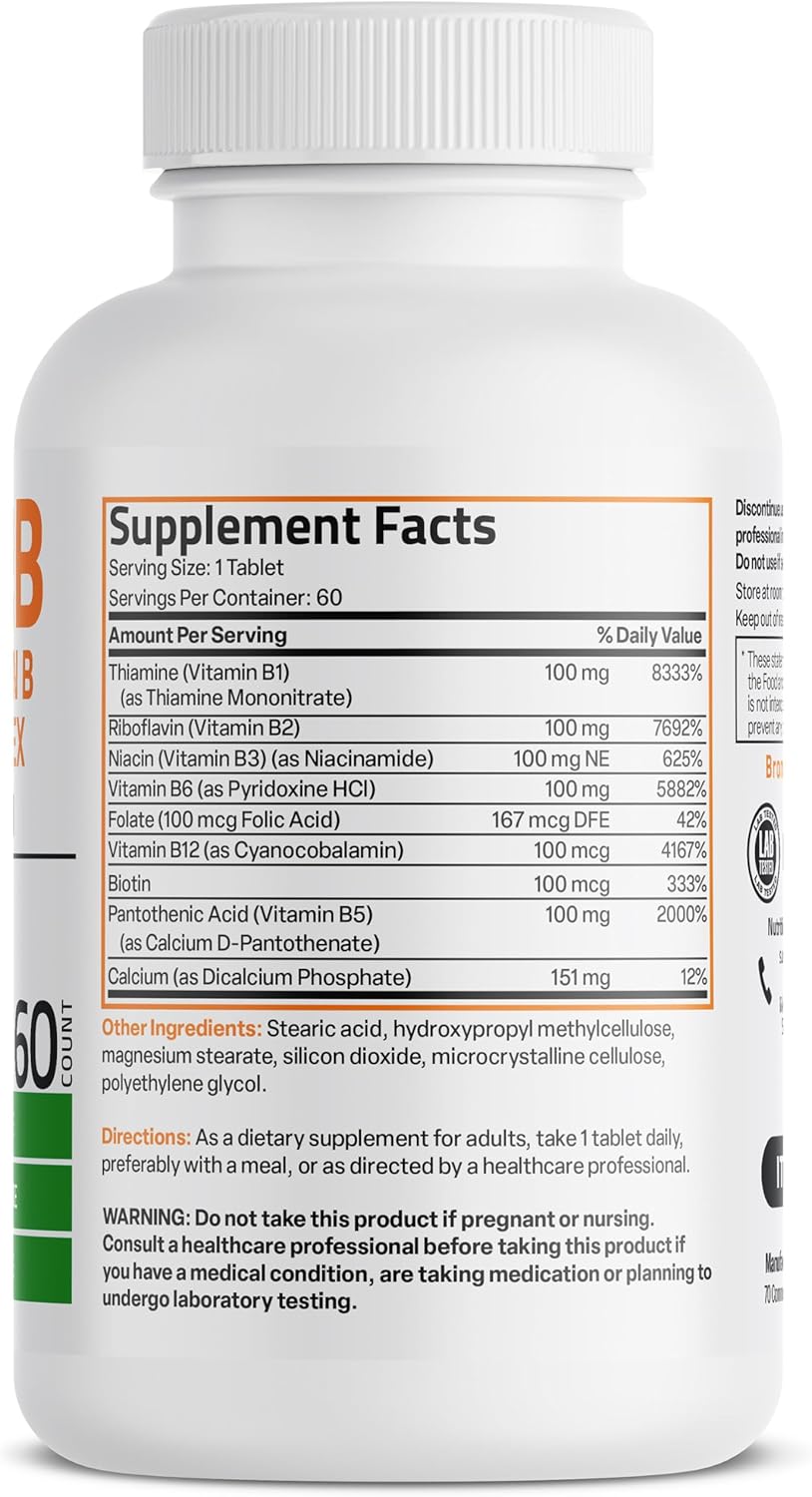 Bronson Vitamin B Complex 100 High Potency Sustained Release - 60 Tablets