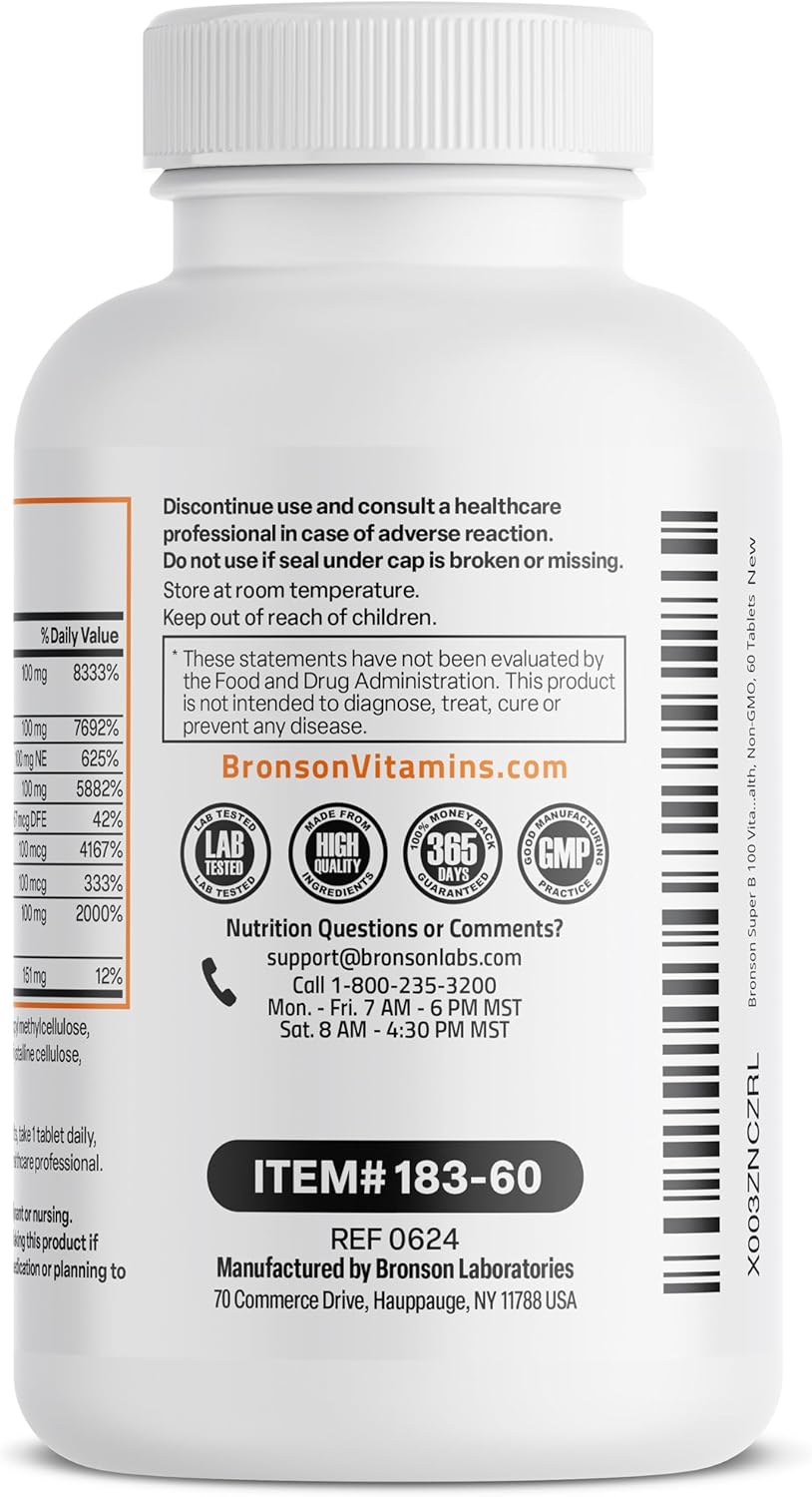 Bronson Vitamin B Complex 100 High Potency Sustained Release - 60 Tablets