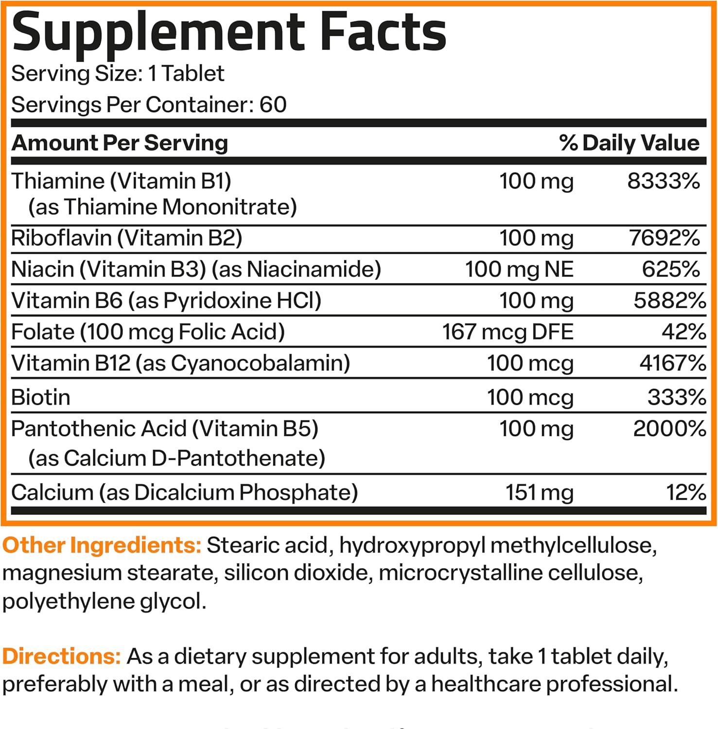 Bronson Vitamin B Complex 100 High Potency Sustained Release - 60 Tablets