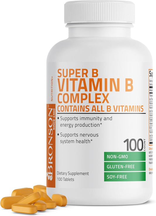 Bronson Vitamin B Complex with Folic Acid - 100 Tablets