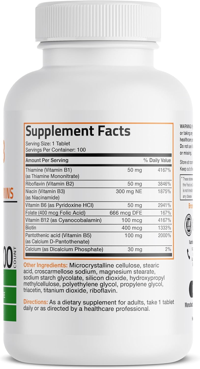Bronson Vitamin B Complex with Folic Acid - 100 Tablets