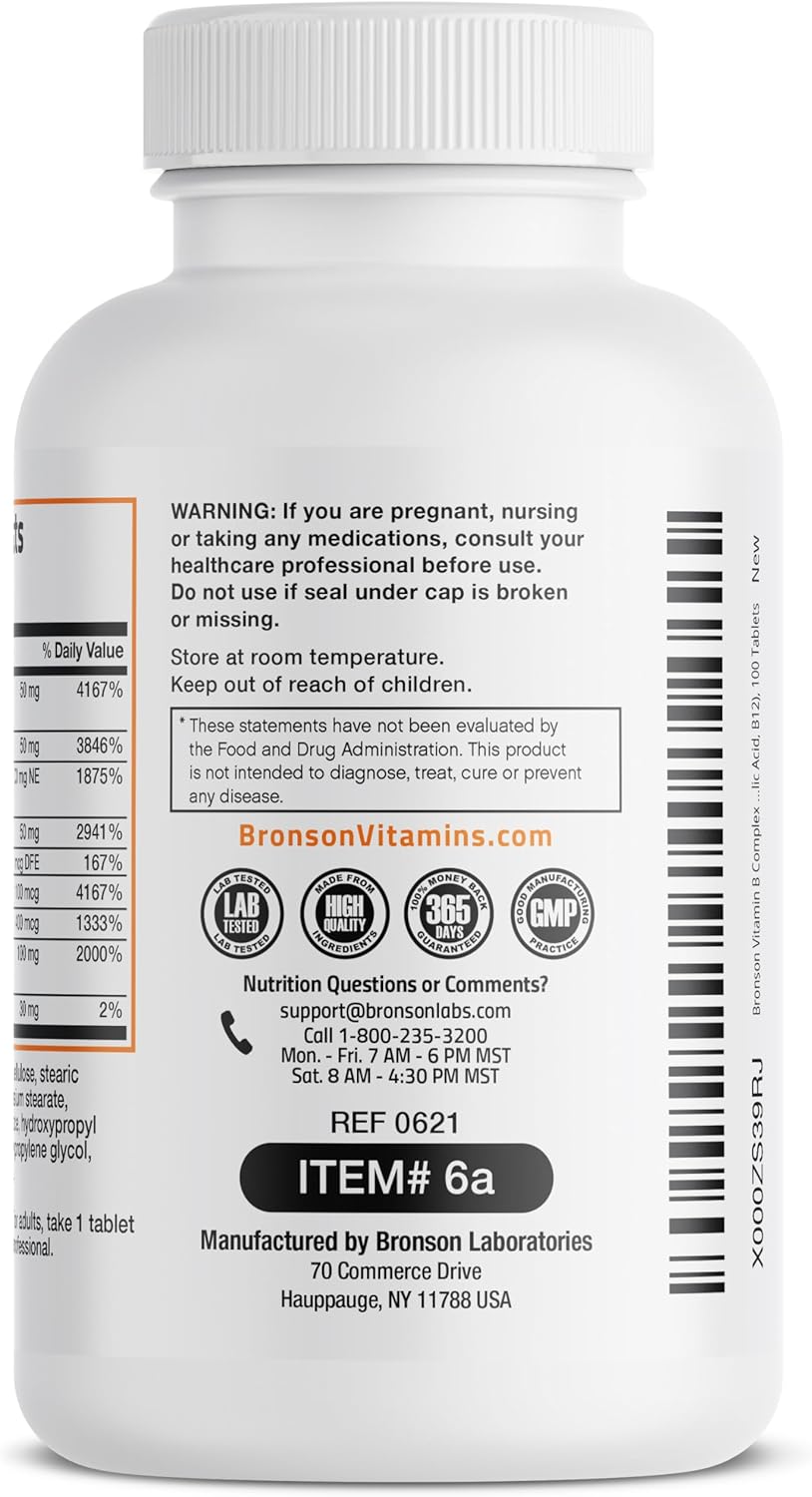 Bronson Vitamin B Complex with Folic Acid - 100 Tablets