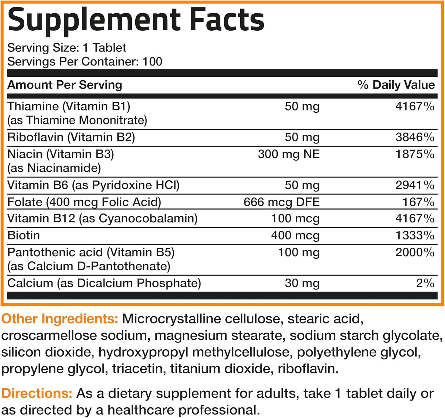 Bronson Vitamin B Complex with Folic Acid - 100 Tablets