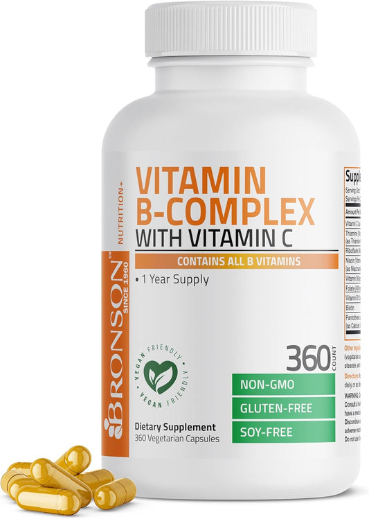 Bronson Vitamin B Complex with Vitamin C - Immune Health & Energy Support - Non-GMO, 360 Vegetarian Capsules