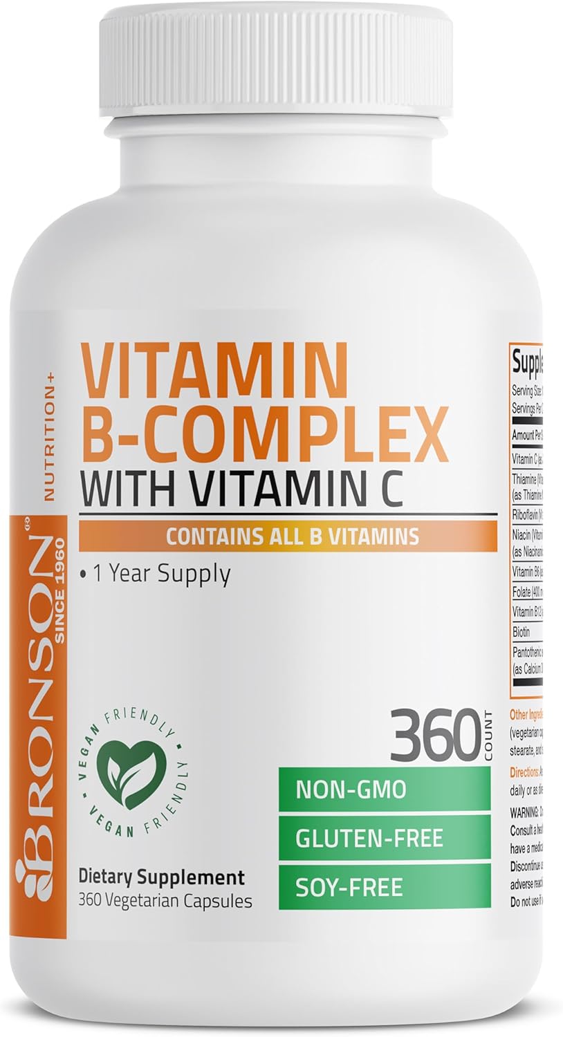 Bronson Vitamin B Complex with Vitamin C - Immune Health & Energy Support - Non-GMO, 360 Vegetarian Capsules