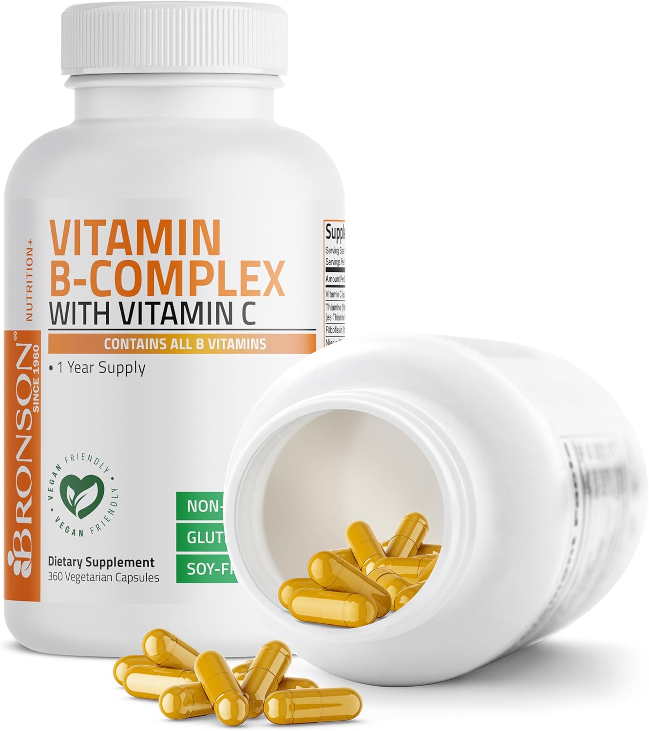 Bronson Vitamin B Complex with Vitamin C - Immune Health & Energy Support - Non-GMO, 360 Vegetarian Capsules